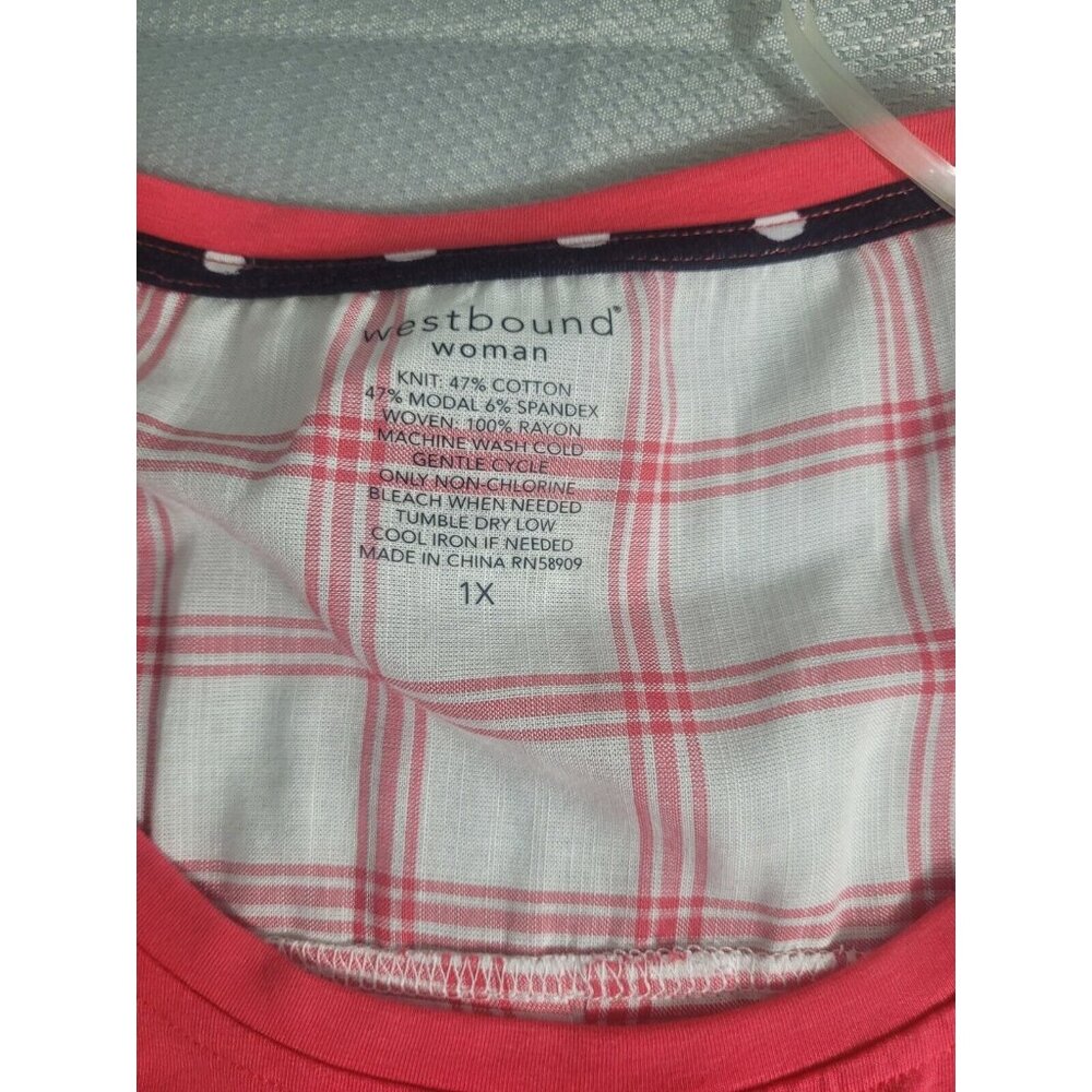Westbound Top Women's Size 1X Plus Pink White Plaid Crewneck Short Sleeve (37) - Picture 9 of 9
